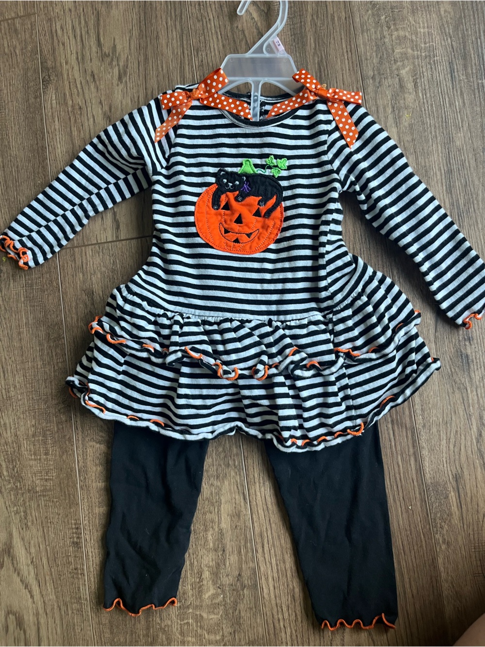 Good Lad Black & White Striped Halloween Dress with Orange Accents